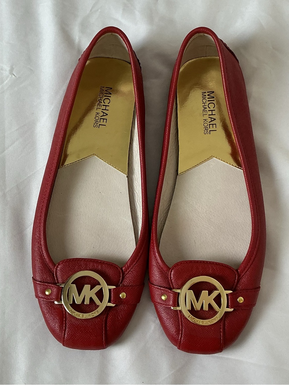 Michael Kors Red Leather MK Logo Slip-On Flats